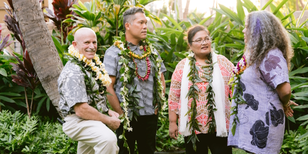 In December, we honored the 2022 recipients of the Ho‘okele Awards: From left, Richard Yust, of the Maui Food Bank, Chad Cabral, of the Boys & Girls Club of Big Island, Jocelyn Howard, of We Are Oceania, and Micky Huihui, of the Hawai‘i People’s Fund.